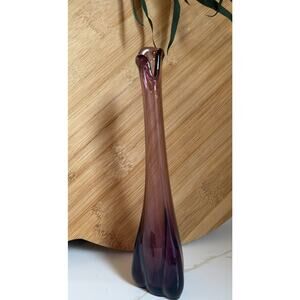 Viking Glass Three Foil Triangle Vase 10.5" X3”Amethyst Swung Stretch Vintage